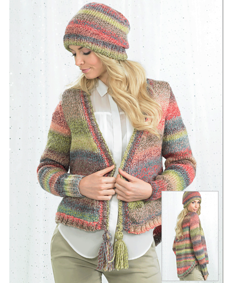 James C Brett JB245 Hat & Cardigan in Marble Chunky
