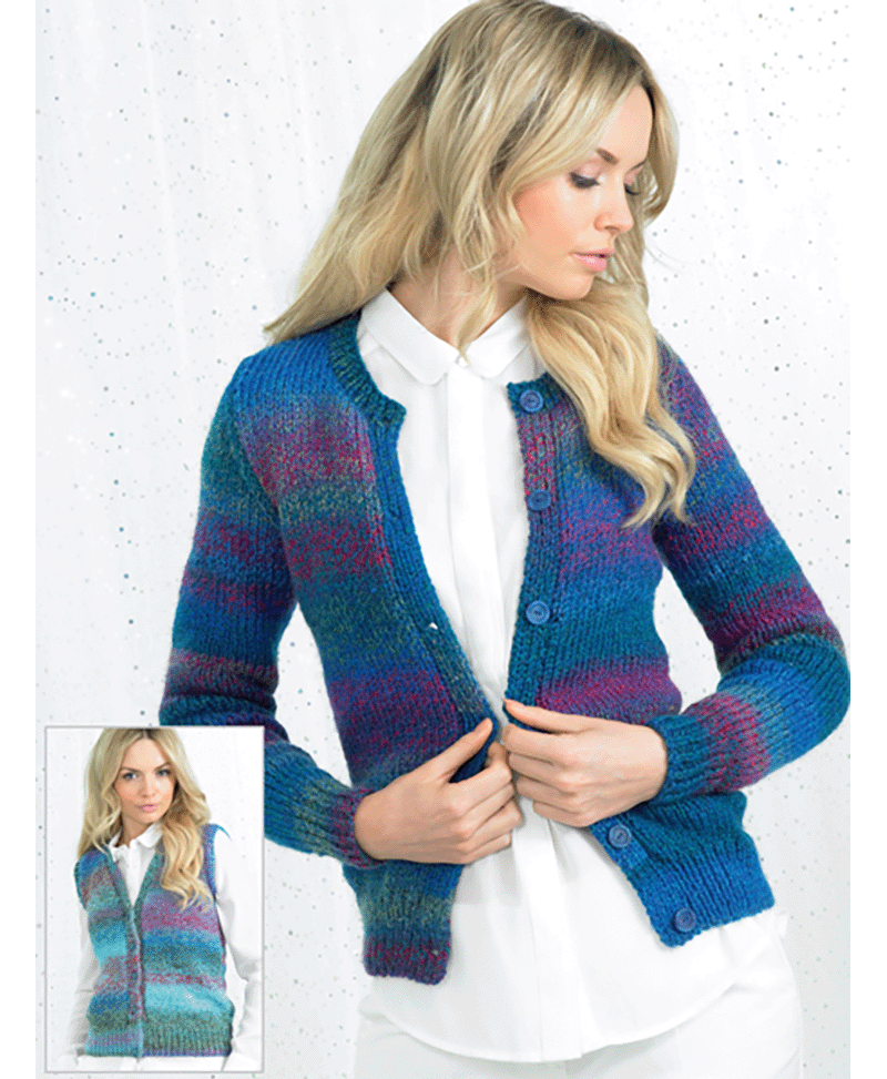 James C Brett JB247 Waistcoat & Cardigan in Marble Chunky