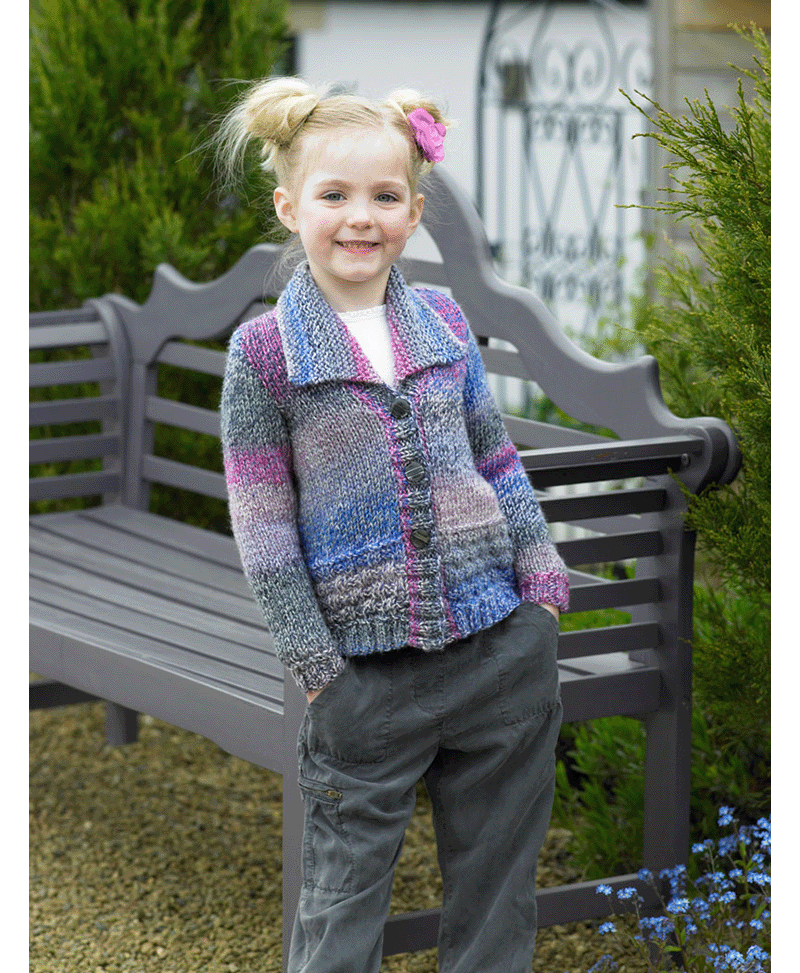 James C Brett JB455 Girls Cardigan in Marble Chunky