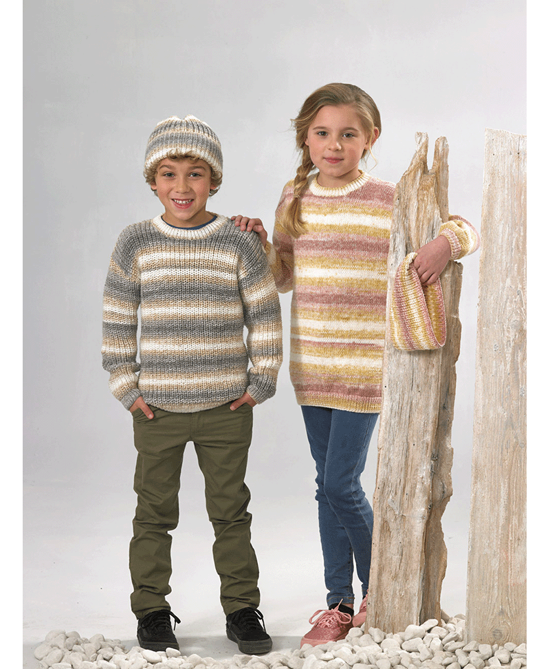 James C Brett JB616 Round Neck Sweater and Tunic, Hat and Cowl in Driftwood DK