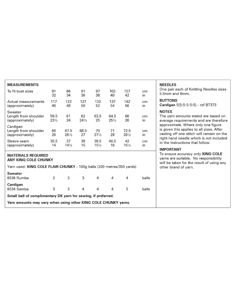King Cole 6383 Sweater & Cardigan in Flair Chunky