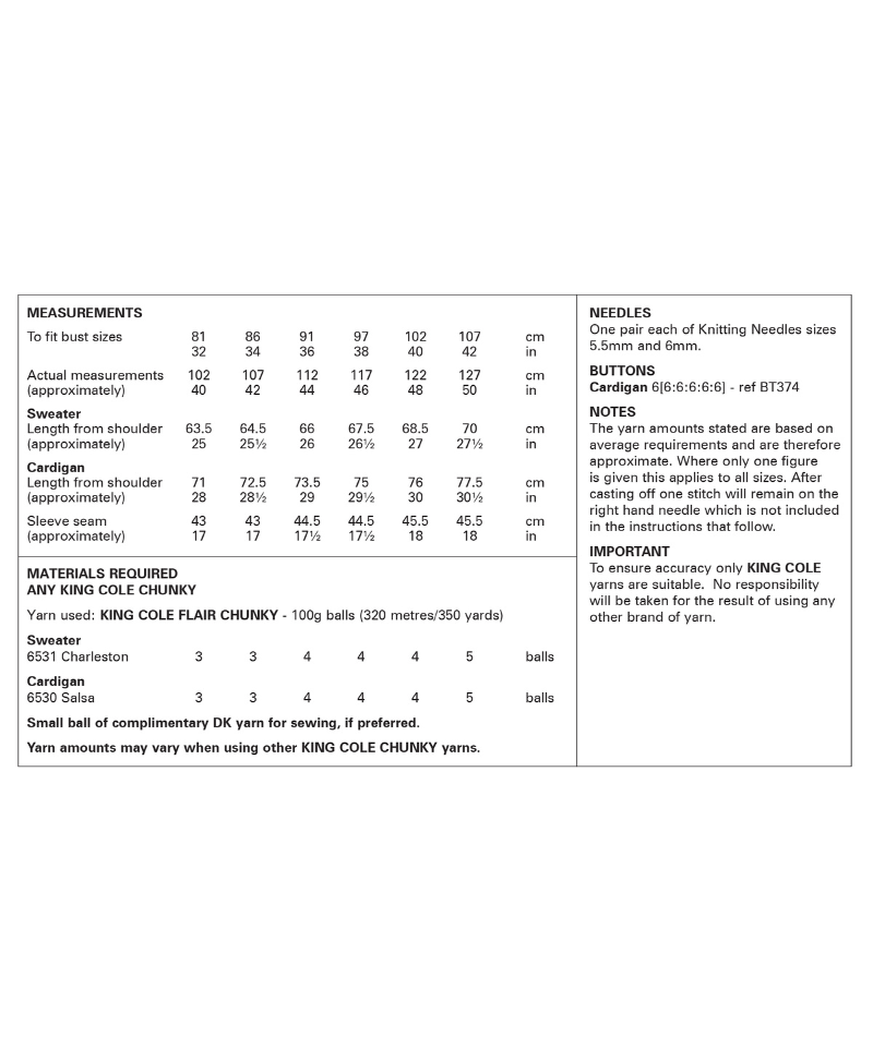 King Cole 6384 Sweater & Cardigan in Flair Chunky
