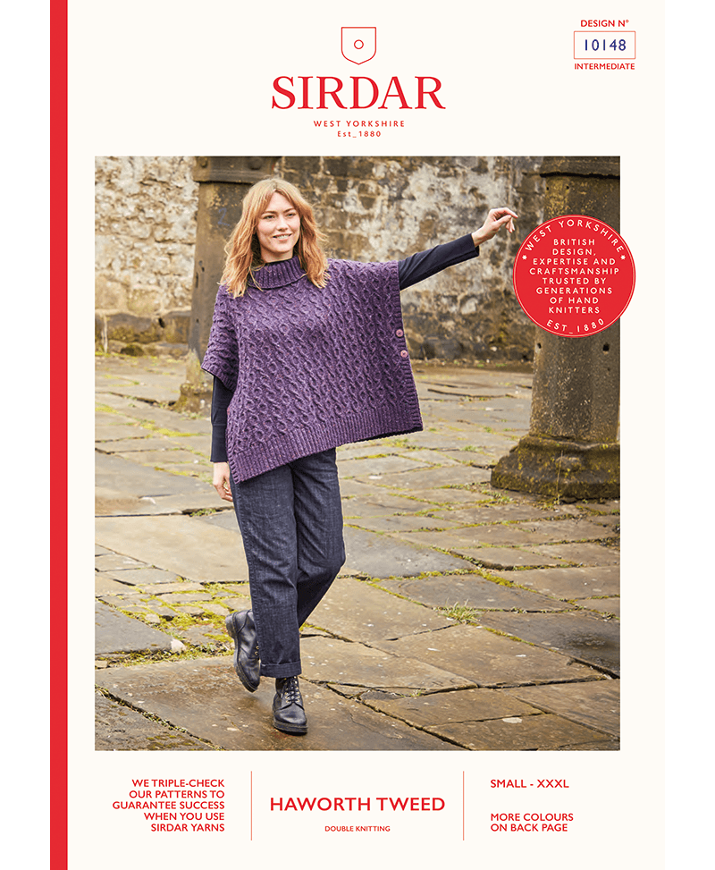 Sirdar 10148 Womens Cabled Roll Neck Poncho in Sirdar Haworth Tweed