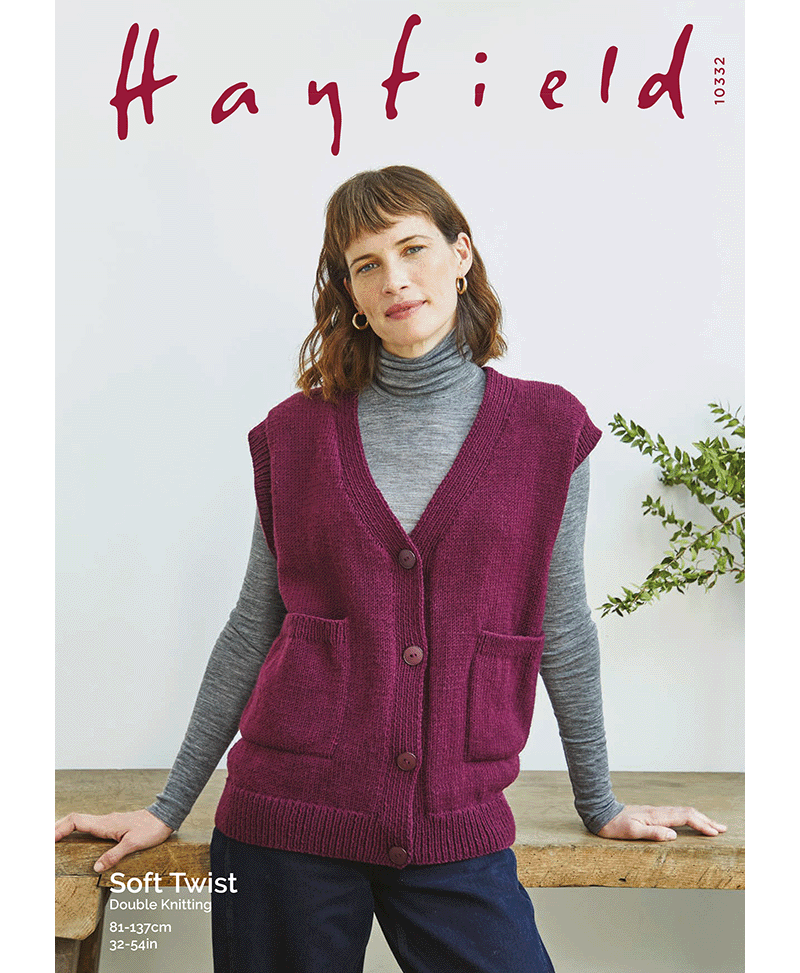 Sirdar 10332 Button Down Pocket Vest in Hayfield Soft Twist