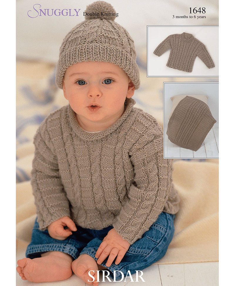 Sirdar 1648 Baby Sweater, Hat & Blanket or Afghan in Snuggly DK