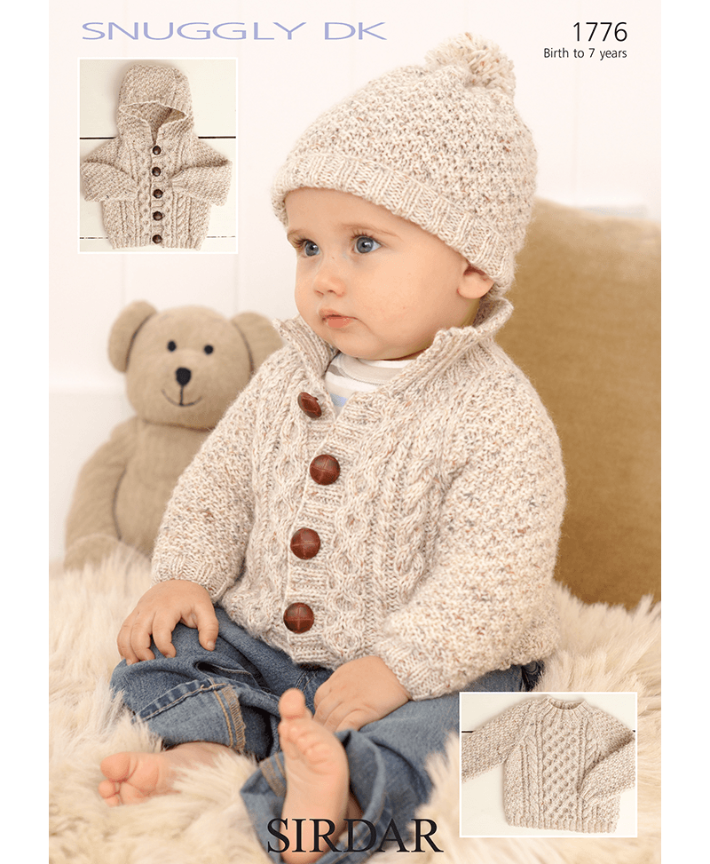 Sirdar 1776 Baby Cabled Sweater, Jackets & Hat in Snuggly DK