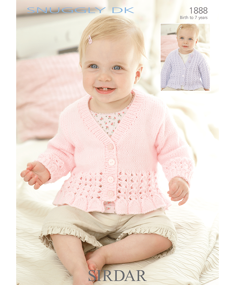 Sirdar 1888 Baby Girls V Neck & Round Neck Cardigans in Snuggly DK