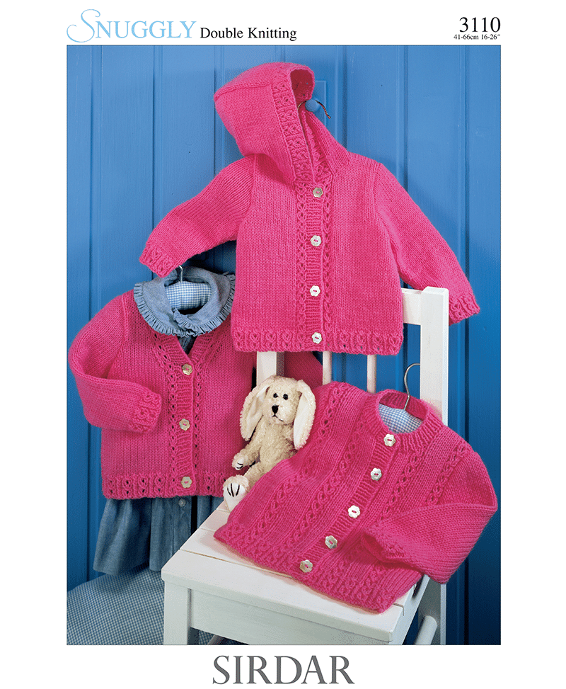 Sirdar 3110 Baby Round Neck, V Neck & Hooded Cardigans in Snuggly DK