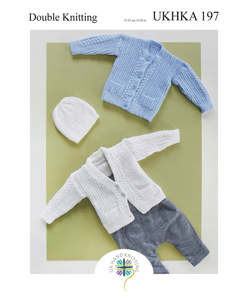 UKHKA 197 UK Hand Knit Assoc. Double Knit Cardigans and Hat