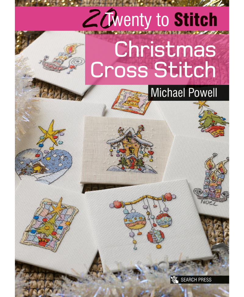 Book cover of 'Twenty to Stitch Christmas Cross Stitch' by Michael Powell with cross stitch samples.