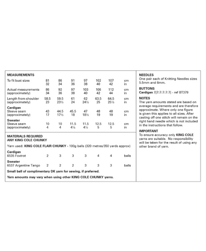 King Cole 6381 Sweater & Cardigan in Flair Chunky