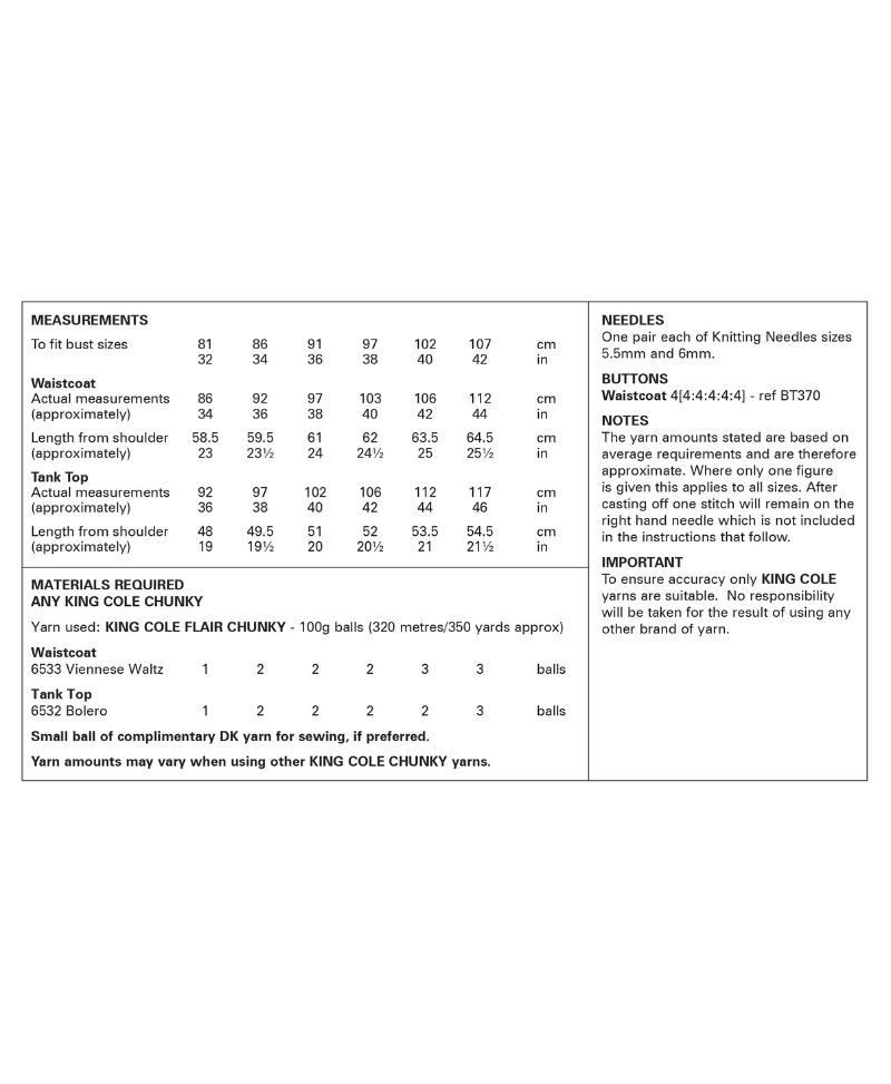 King Cole 6382 Waistcoat & Tank Top in Flair Chunky