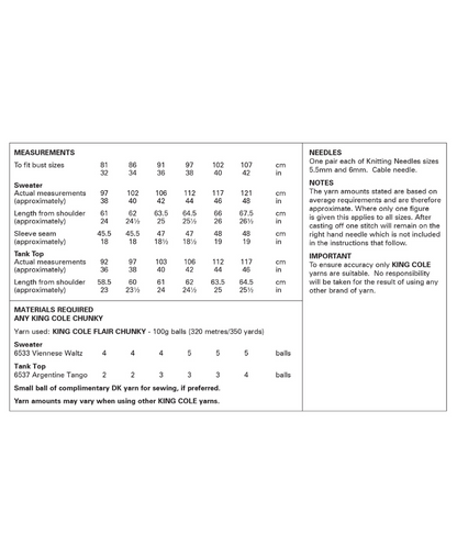 King Cole 6385 Sweater & Tank Top in Flair Chunky