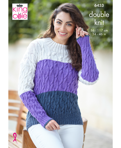 King Cole 6453 Cable Sweater and Top in Eternity DK