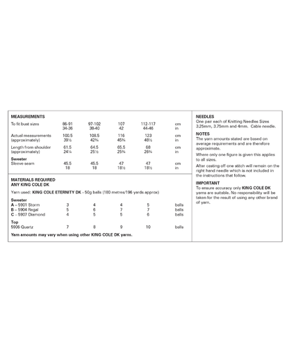 King Cole 6453 Cable Sweater and Top in Eternity DK