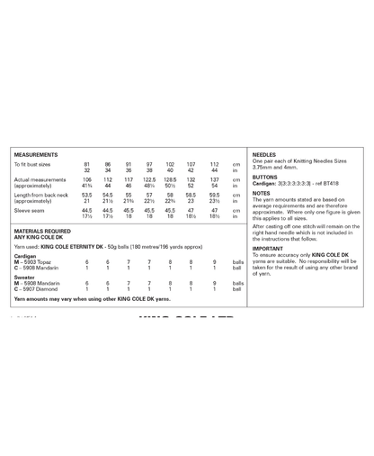 King Cole Eternity DK 6454 Cardigan Pattern & Yarn Pack