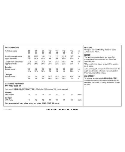 King Cole 6456 Cardigan and Sweater in Eternity DK