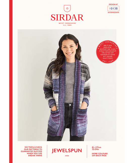 Sirdar 10138 Women's Wide Rib Longline Cardigan in Sirdar Jewelspun (Leaflet)