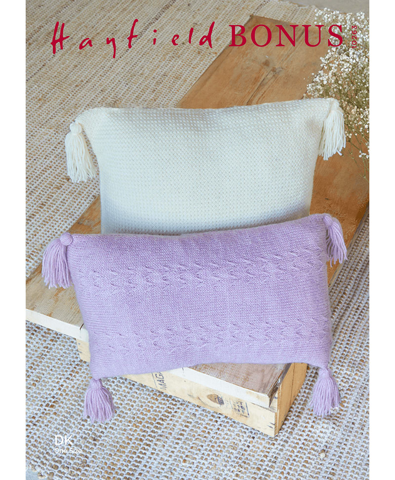 Sirdar 10263 Wild Oats & Plaited Basket Stitch Cushions in Hayfield Bonus DK (Leaflet)