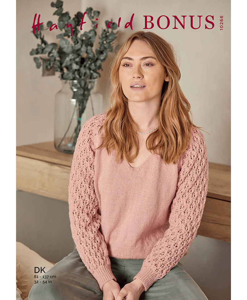 Sirdar 10266 Rose Lace Sleeved Sweater in Hayfield Bonus DK (Leaflet)