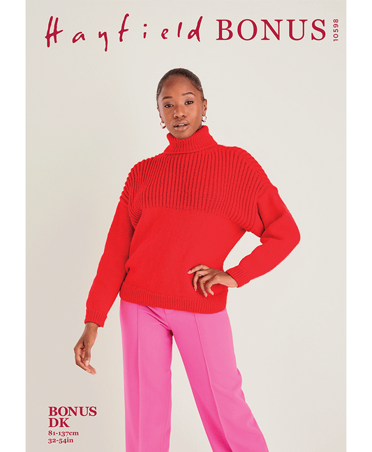 Sirdar 10598 Roll Neck Sweater in Hayfield Bonus DK