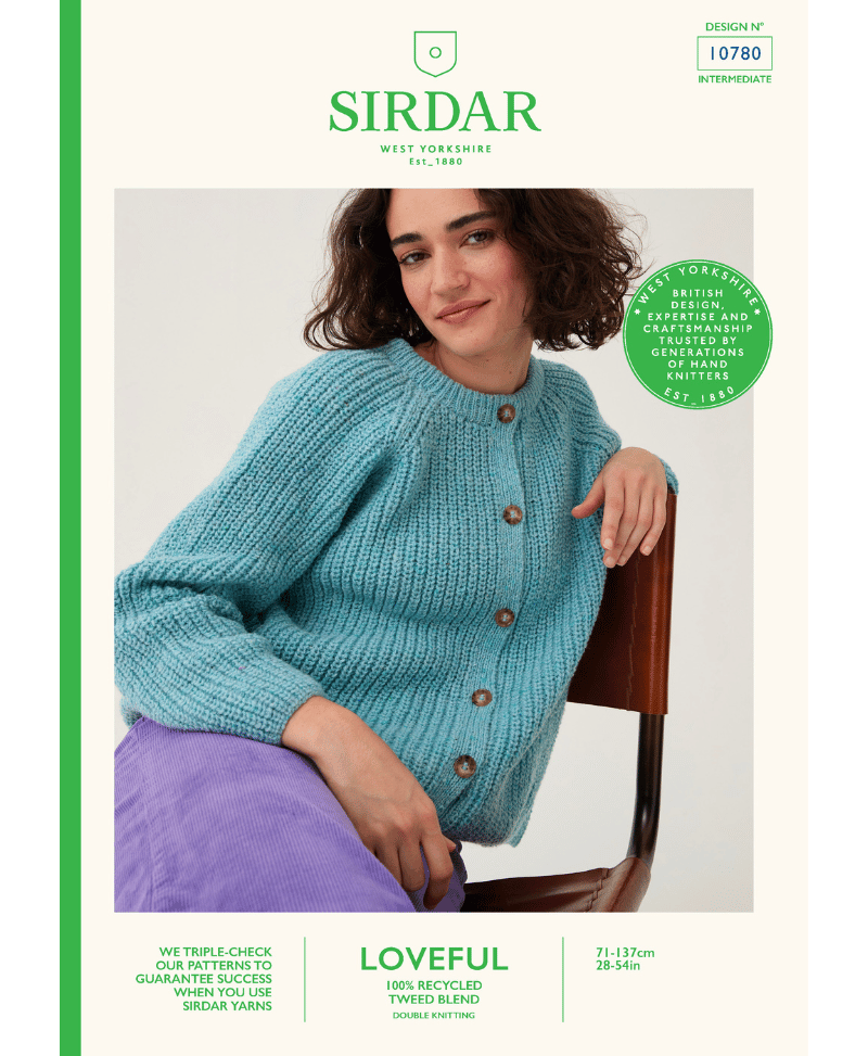 Sirdar 10780 Round Neck Rib Cardigan in Loveful DK