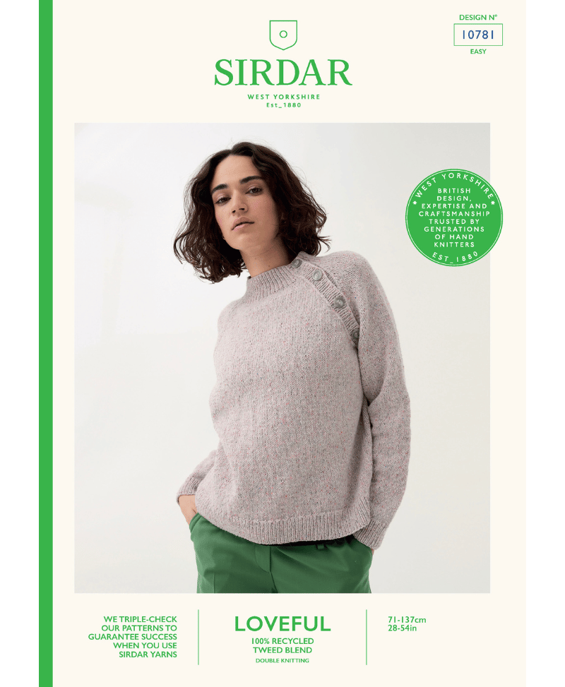 Sirdar 10781 Buttoned Raglan Sweater in Loveful DK