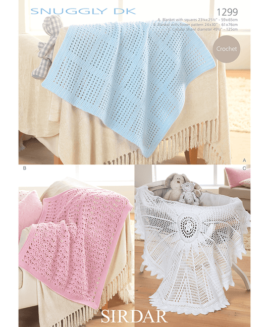 Sirdar 1299 Set Of 3 Baby Blanket Or Afghans in Snuggly DK (Leaflet)