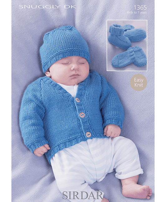 Sirdar 1365 Baby Cardigan, Hat, Mittens & Bootees in Snuggly DK (Leaflet)