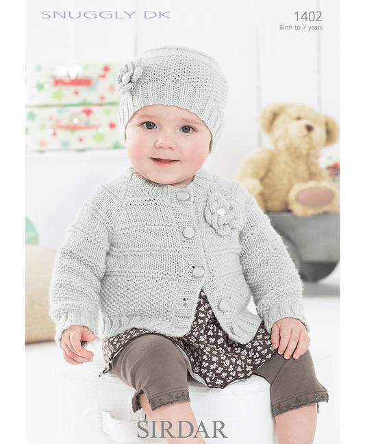 Sirdar 1402 Baby Girl's Cardigan & Hat in Snuggly DK (Leaflet)