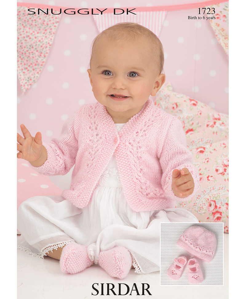 Sirdar 1723 Baby Girls Cardigan, Hat & Shoes in Snuggly DK