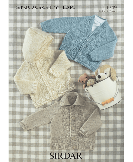 Sirdar 1749 Baby V Neck, Collared & Hooded Cardigans in Snuggly DK (Leaflet)
