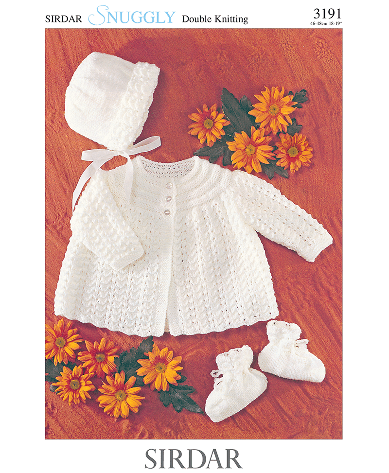 Sirdar 3191 Baby Matinee Jacket, Bonnet & Bootees in Snuggly DK
