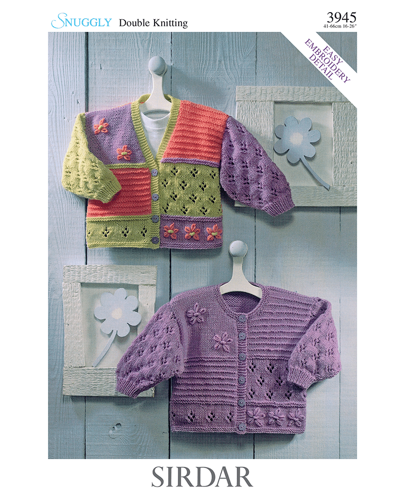 Sirdar 3945 Baby V Neck & Round Neck Cardigans in Snuggly DK