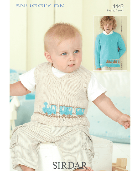 Sirdar 4443 Baby Boys Train Tank Top & Sweater in Snuggly DK