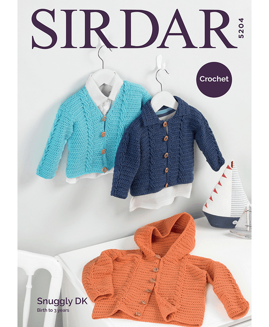 Sirdar 5204 Boys V Neck, Collared & Hooded Cardigans in Snuggly DK