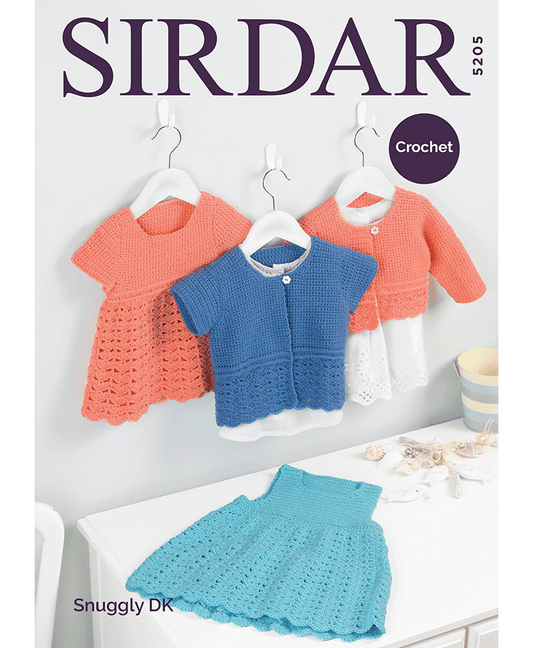 Sirdar 5205 Girls Pinafore, Dress & Cardigans in Snuggly DK