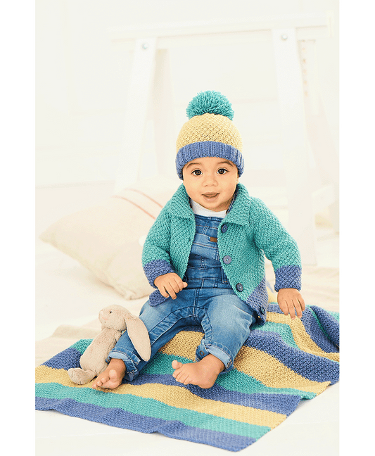Stylecraft 9757 Cardigan, Hat and Blanket in Bambino DK